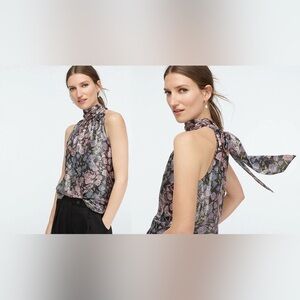 J.Crew Collection Metallic Floral Halter Silk Blend Blouse Size S